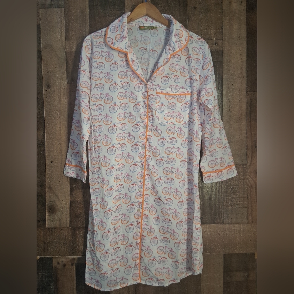 Women's White Bicycle Print Swim Coverup with Orange Trim